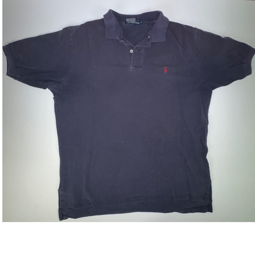 Polo Ralph Lauren Mens Large Navy Blue Short Sleeve Cotton Pique Polo Shirt